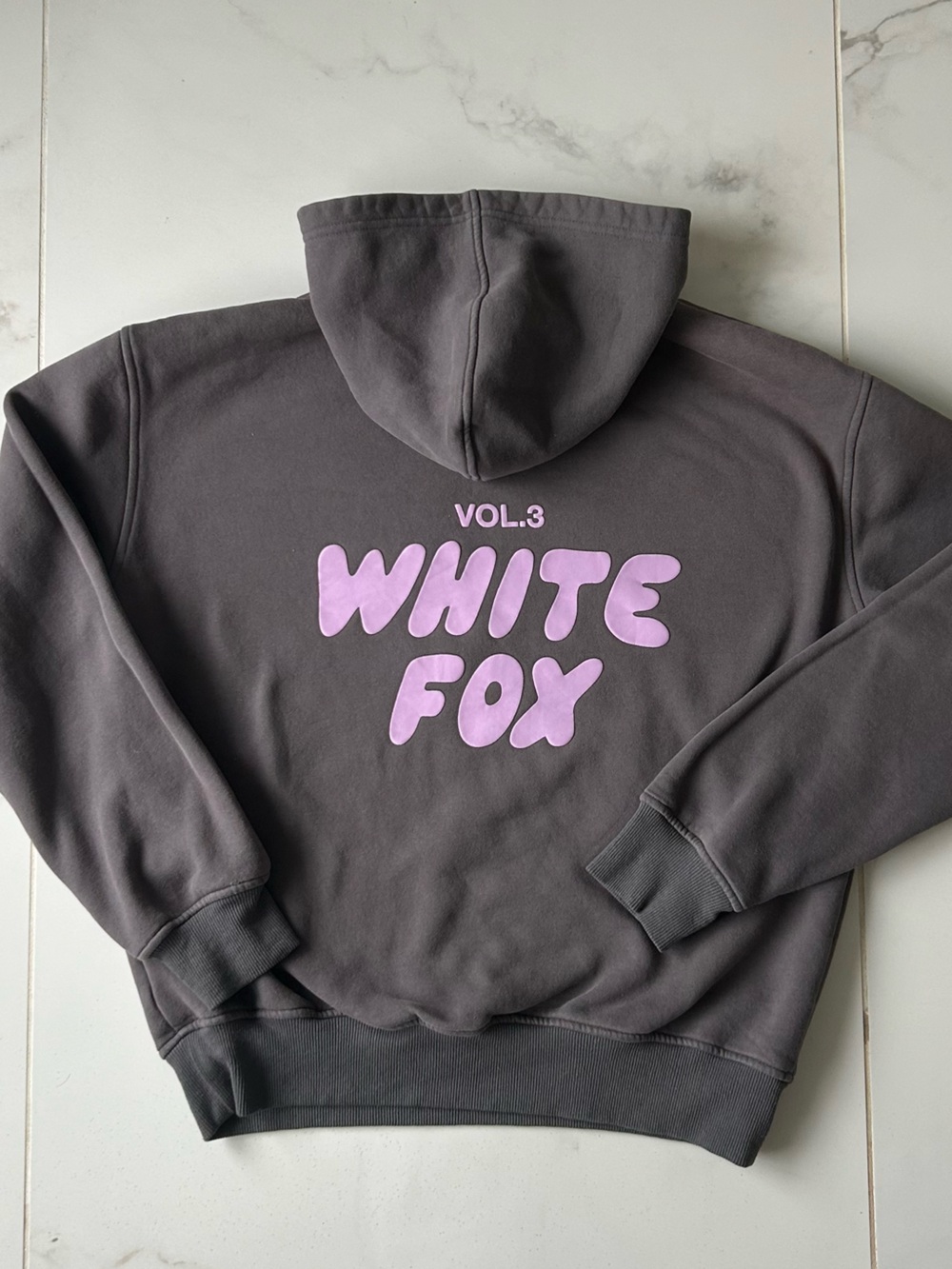 White Fox Vol. 3 Logo Pullover Hoodie in Charcoal with Lilac Print